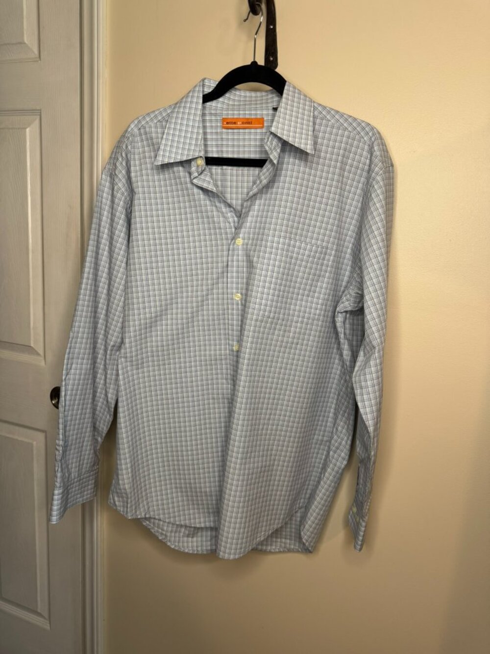 Sette Ponti Men's Long Sleeve Light Blue Plaid Button Up Shirt Size L